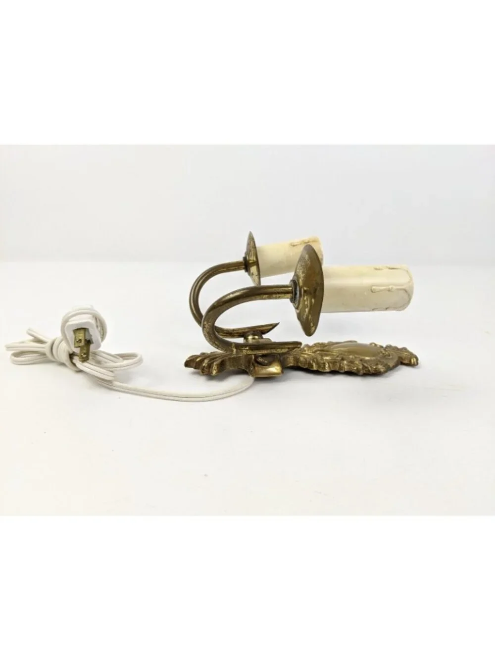 Vintage Brass Double Arm Wall Sconce Ornate Electric Candle Style Light